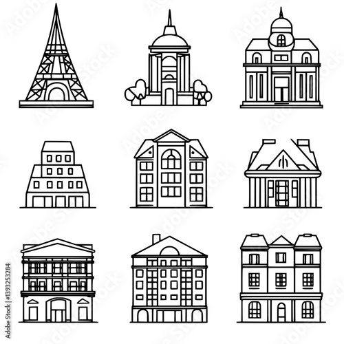 Collection of Other Building Types line vector designs, Other Building Types vector graphics