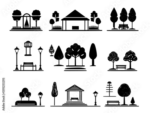 Collection of Parks Pavillions vector icons, Parks Pavillions vector images