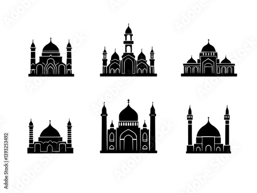 Collection of Religious buildings (churches, mosques, temples, synagogues) vector icons, Religious buildings (churches, mosques, temples, synagogues) vector images