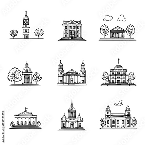 Collection of Town halls line vector designs, Town halls vector graphics