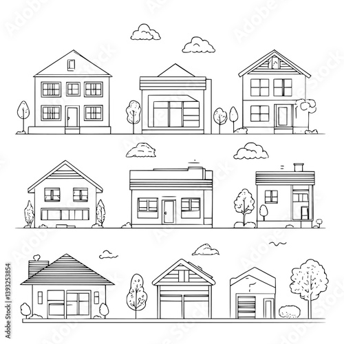 Collection of Townhouses line vector designs, Townhouses vector graphics