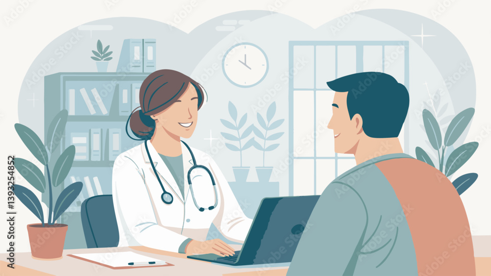Doctor Consulting a Patient – Flat Vector Illustration Adobe Illustrator Artwork Doctor Consulting a Patient – Flat Vector Illustration Adobe Illustrator Artwork