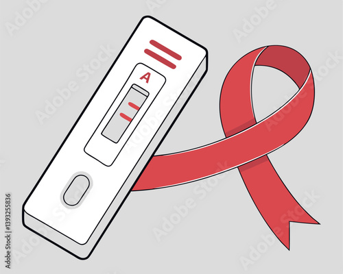 Positive HIV Rapid Test Result with Red Awareness Ribbon Illustration