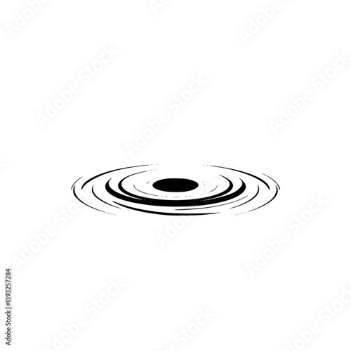 Minimalist Vortex Illustration: Black Ripple Effect on White, Graphic Design