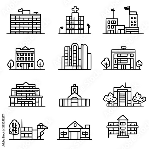Collection of Hospitals line vector designs, Hospitals illustration art