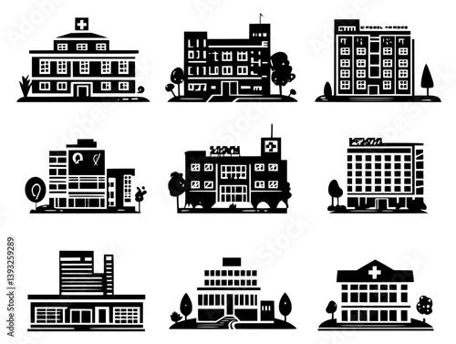 Collection of Hospitals vector icons, Hospitals vector illustrations