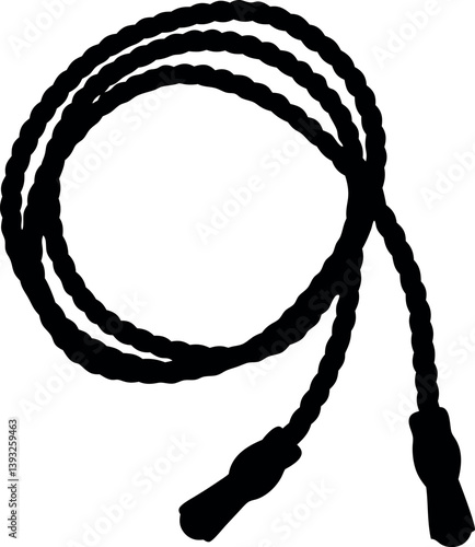 Black Silhouette Of Jump Rope Against White Backdrop Fitness Equipment Design Element Physical Exercise Graphic Shape Jumping Activity