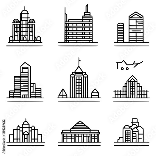 Collection of Other Building Types line vector designs, Other Building Types illustration art