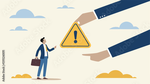 Business Risk Awareness Businessman Facing Problem Warning Sign Danger Alert Concept