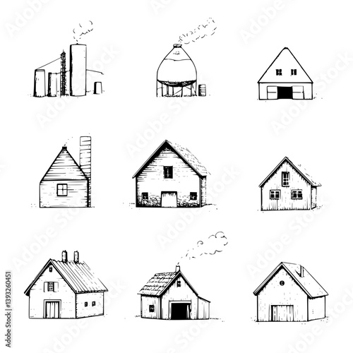 Collection of Timber mills line vector designs, Timber mills illustration art