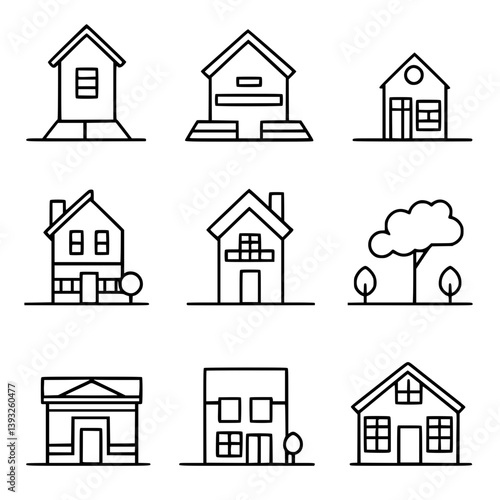 Collection of Townhouses line vector designs, Townhouses illustration art