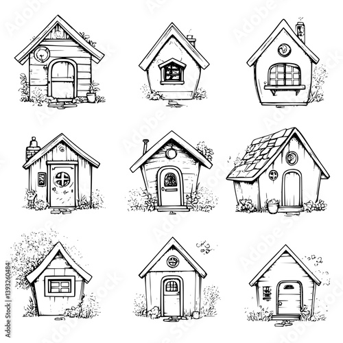 Collection of Tiny houses line vector designs, Tiny houses illustration art