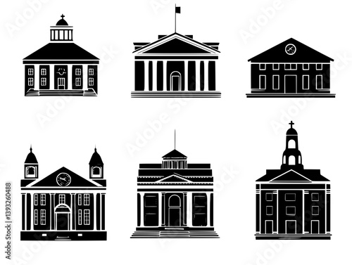 Collection of Town halls vector icons, Town halls vector illustrations