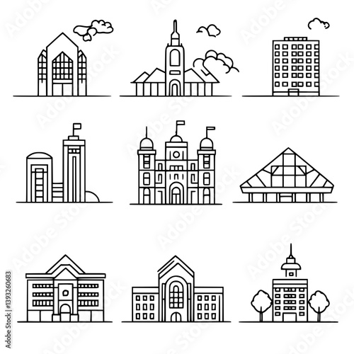 Collection of Universities line vector designs, Universities illustration art