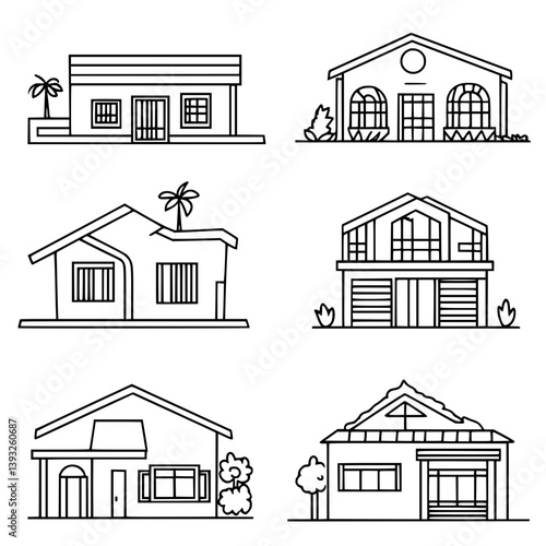 Collection of Villas line vector designs, Villas illustration art