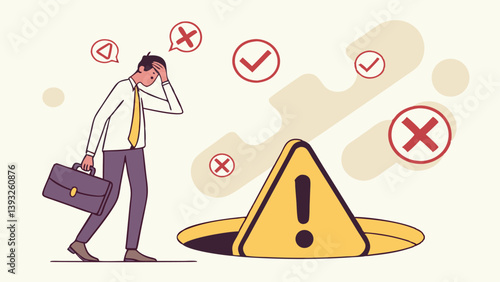 Businessman Facing Risks Pitfalls And Challenges In Business Decisions Concept Illustrated In Cartoon Style