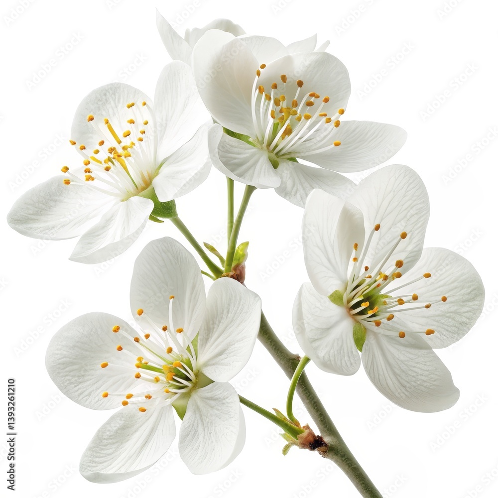 Obraz premium White Blossoms on Branch, Close-up Floral Art, petals , spring