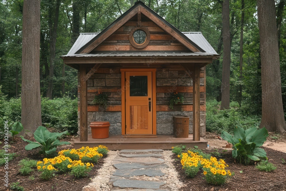 Rustic wooden cabin nestled in a lush forest, perfect for a getaway Rustic wooden cabin nestled in a lush forest, perfect for a getaway