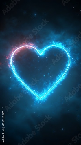 A glowing heart shape illuminated in dark celestial backgrounds