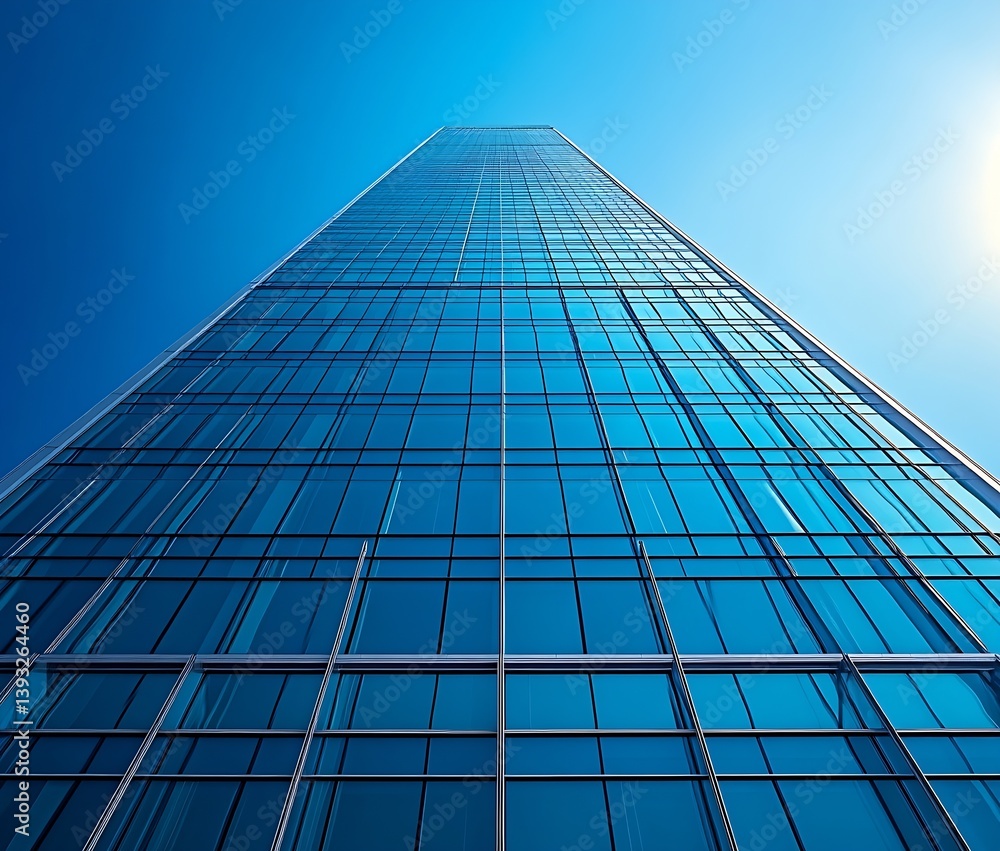 Stunning Blue Glass Skyscraper Reaching Towards the Sky Sunny Day High Rise Architecture Urban Design : Generative AI Stunning Blue Glass Skyscraper Reaching Towards the Sky Sunny Day High Rise Architecture Urban Design : Generative AI