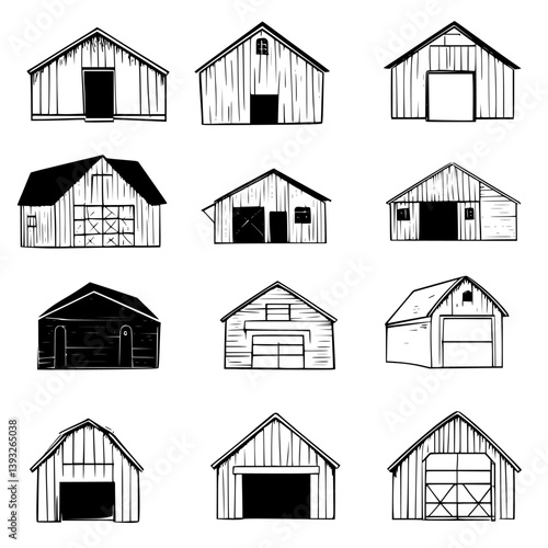 Collection of Barns line vector designs, Barns vector illustrations