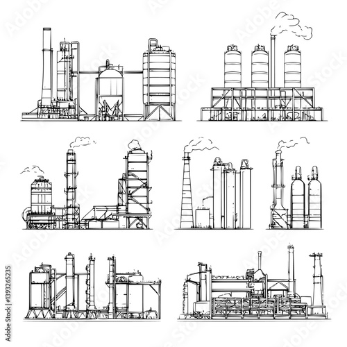 Collection of Chemical plants line vector designs, Chemical plants vector illustrations
