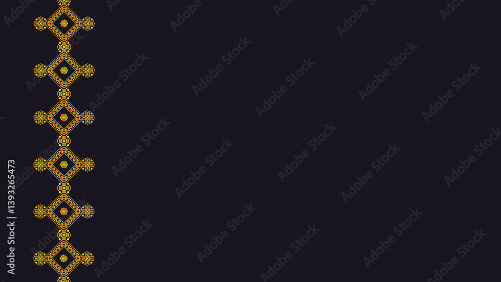 Fototapeta premium Ukrainian pattern. Ukrainian embroidery. Yellow patterns on a dark background. Wide background copy space