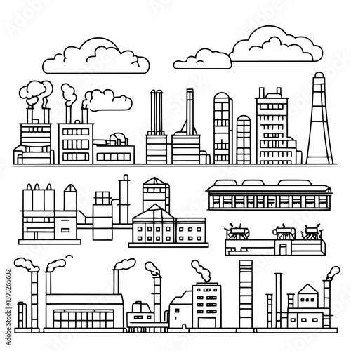 Collection of Factories line vector designs, Factories vector illustrations