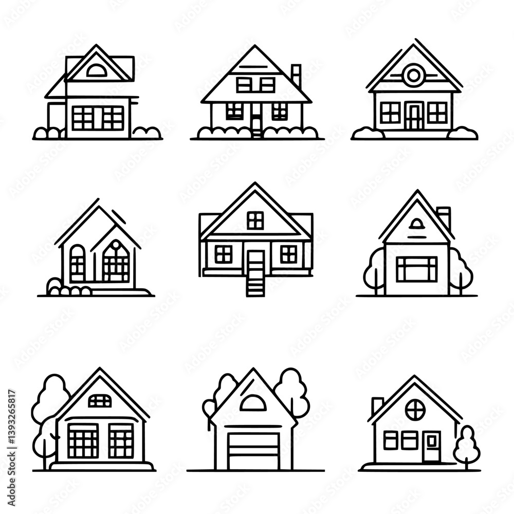 Collection of Group homes line vector designs, Group homes vector illustrations Collection of Group homes line vector designs, Group homes vector illustrations