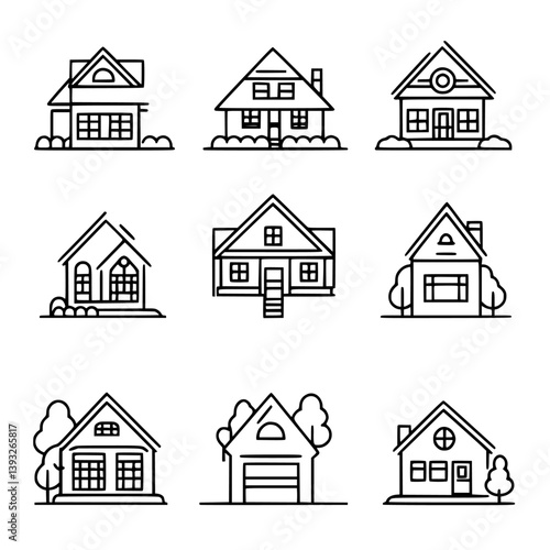Collection of Group homes line vector designs, Group homes vector illustrations