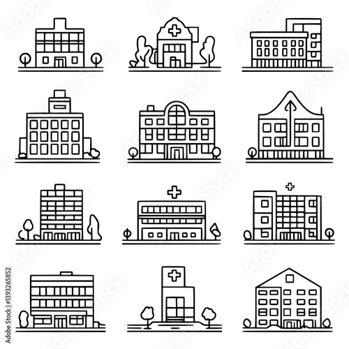 Collection of Hospitals line vector designs, Hospitals vector illustrations