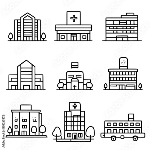 Collection of Hospitals line vector designs, Hospitals vector illustrations