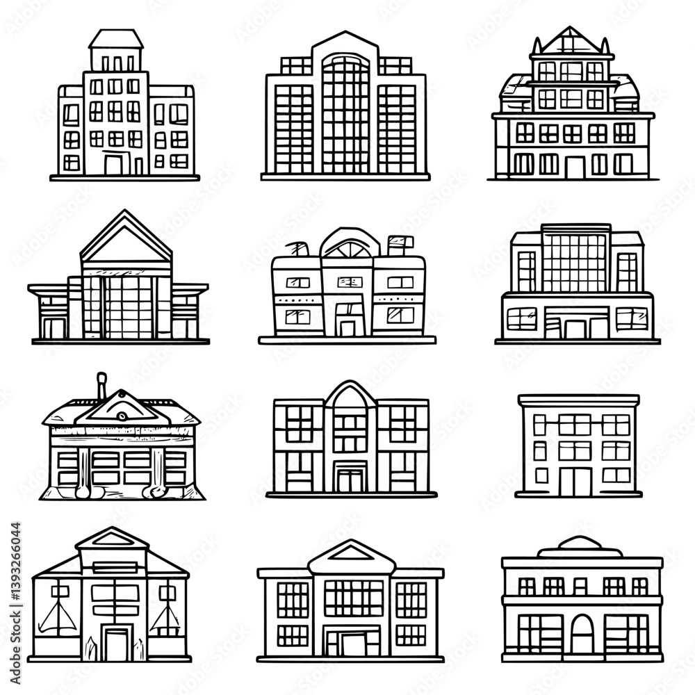 Collection of Mixed use buildings line vector designs, Mixed use buildings vector illustrations Collection of Mixed use buildings line vector designs, Mixed use buildings vector illustrations