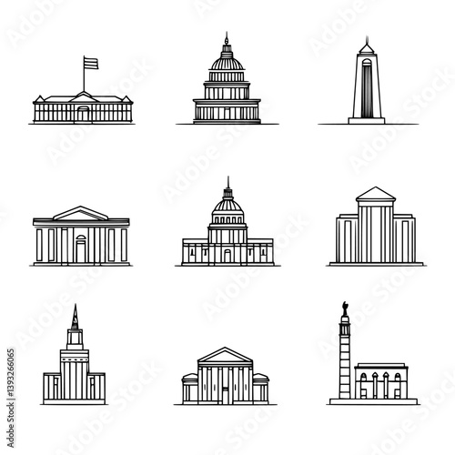 Collection of Monumental buildings line vector designs, Monumental buildings vector illustrations
