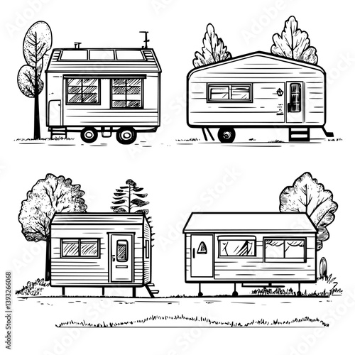 Collection of Mobile homes line vector designs, Mobile homes vector illustrations