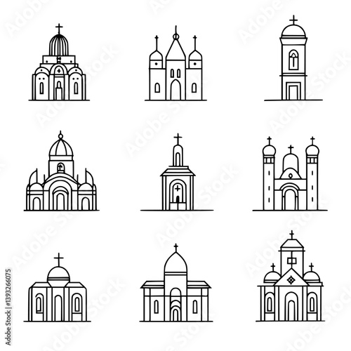 Collection of Monasteries line vector designs, Monasteries vector illustrations