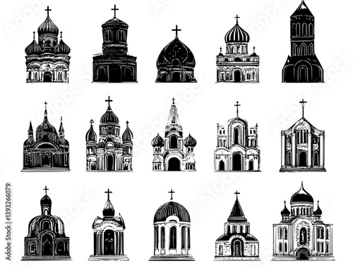 Collection of Monasteries vector icons, Monasteries illustration art