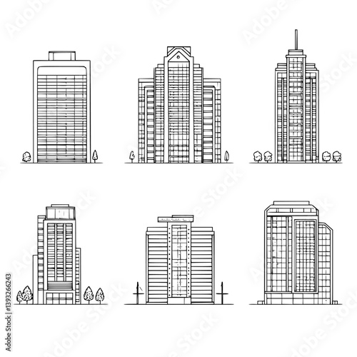 Collection of Office buildings line vector designs, Office buildings vector illustrations