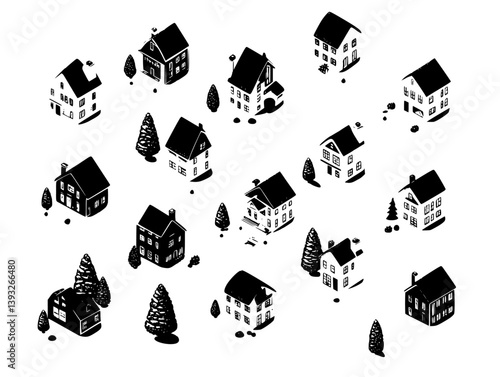 Collection of Rowhouses vector icons, Rowhouses illustration art