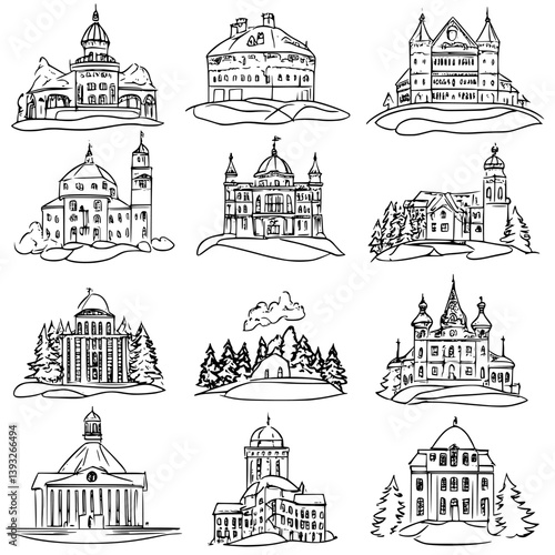 Collection of Sanatoriums line vector designs, Sanatoriums vector illustrations