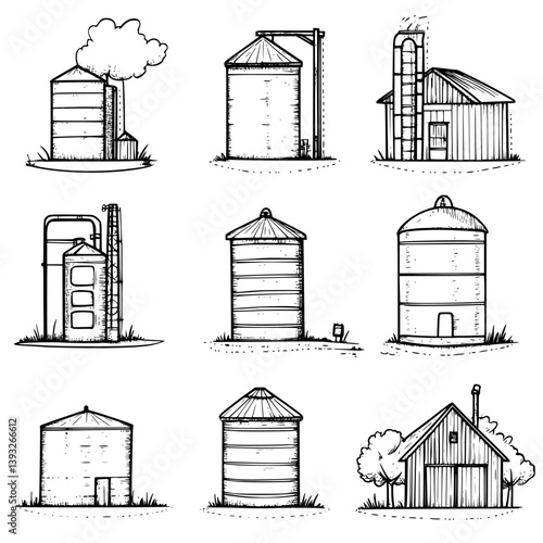 Collection of Silos line vector designs, Silos vector illustrations