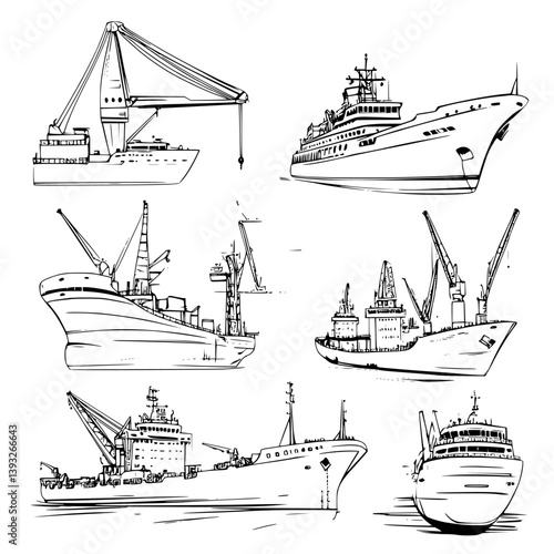 Collection of Shipyards line vector designs, Shipyards vector illustrations