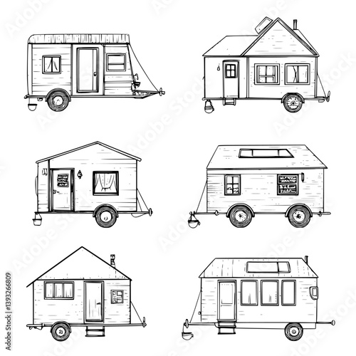 Collection of Tiny houses line vector designs, Tiny houses vector illustrations