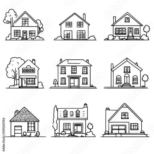 Collection of Townhouses line vector designs, Townhouses vector illustrations