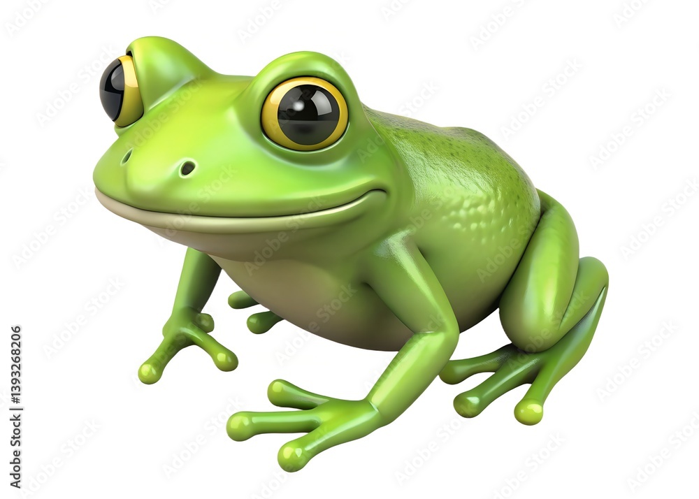 Obraz premium A cute green tree frog, an isolated amphibian with striking eyes, perches on white