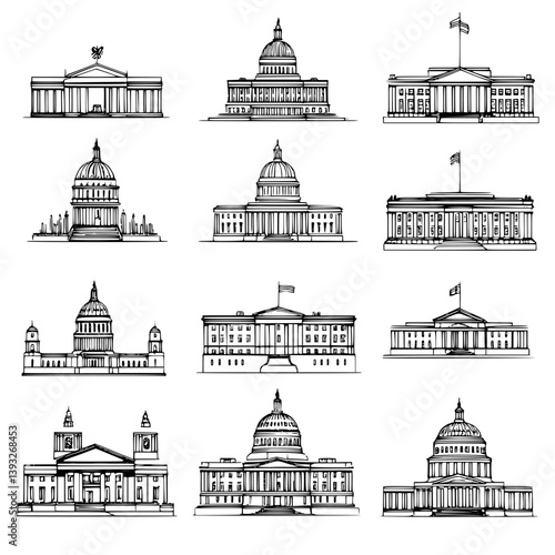 Collection of Government buildings line vector designs, Government buildings vector images