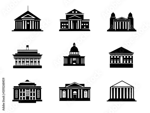 Collection of Government buildings vector icons, Government buildings vector graphics
