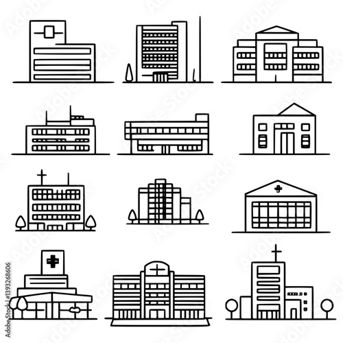 Collection of Hospitals line vector designs, Hospitals vector images