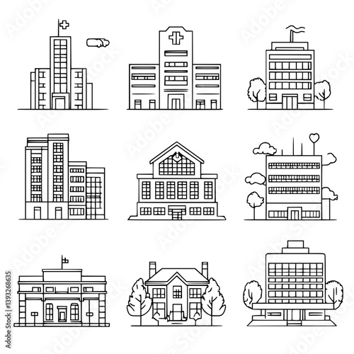 Collection of Hospitals line vector designs, Hospitals vector images