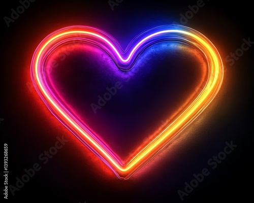 A brightly illuminated heart shaped design with glowing colors on black